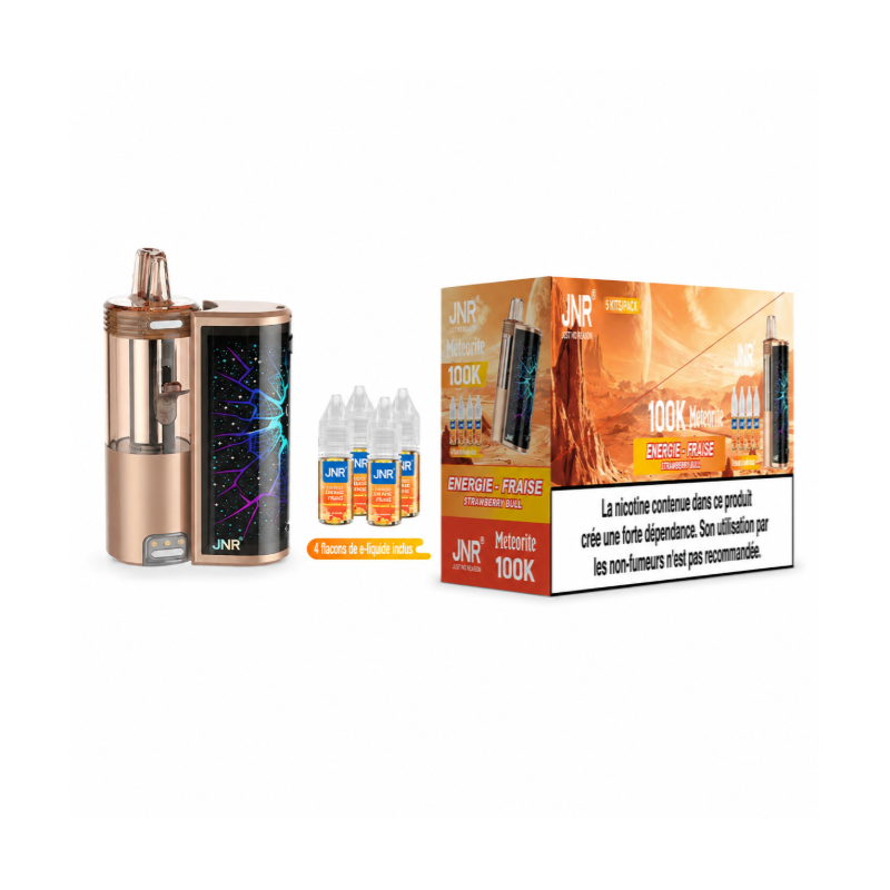 Zestaw Puff JNR Meteorite 100K Strawberry Bull 20mg + 4 Liquidy 10ml | BigVapoteur