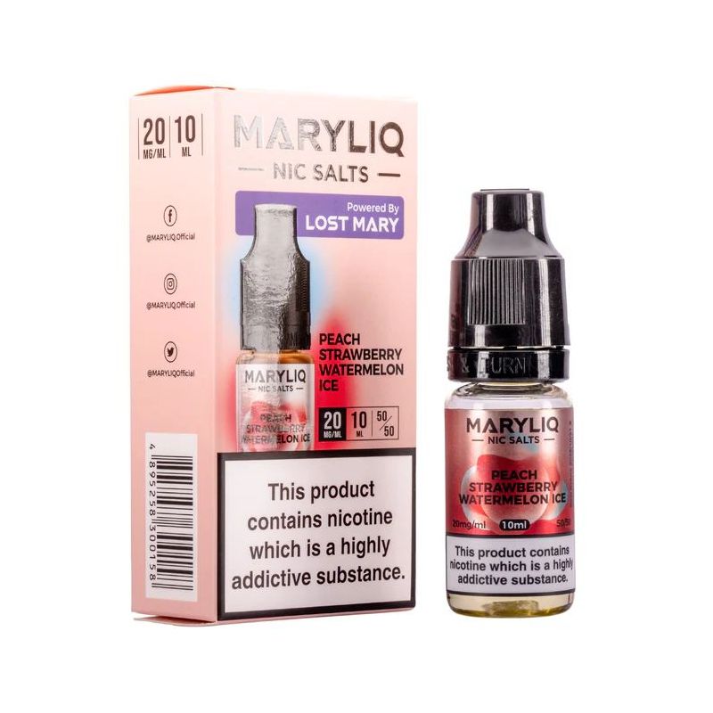 Maryliq Nic Salts Liquid 10ml - Peach Strawberry Watermelon Ice 20mg | Bigvapoteur