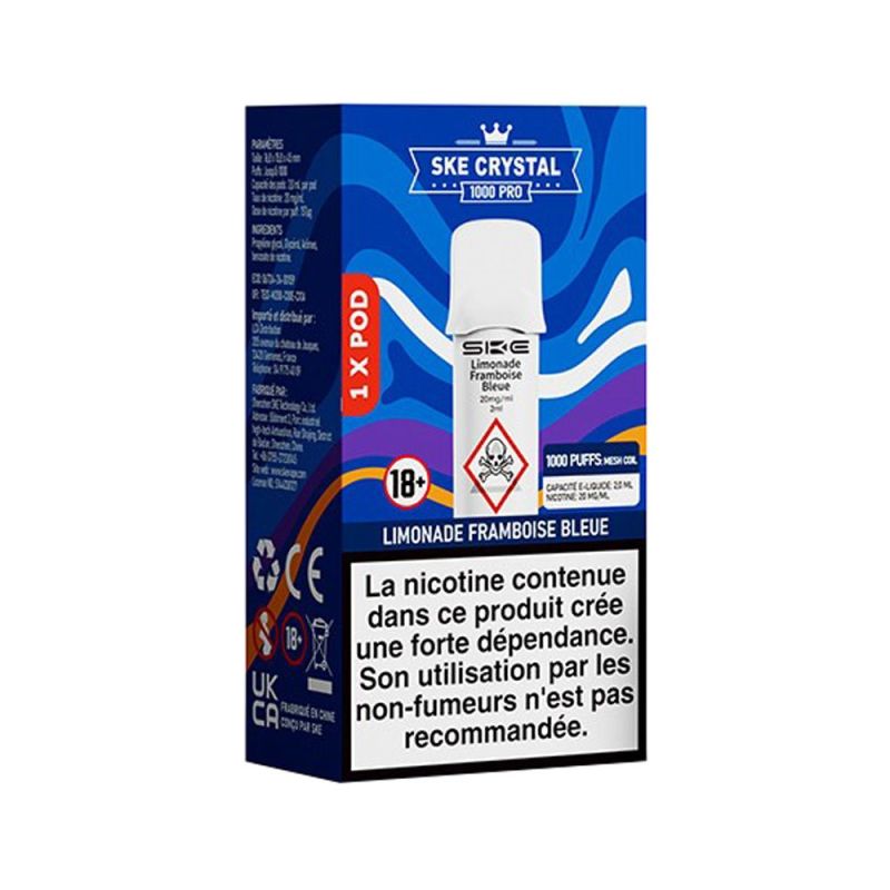 SKE Crystal Pro 1000 Replacement Pod - Blue Raspberry Lemonade 20mg | BigVapoteur