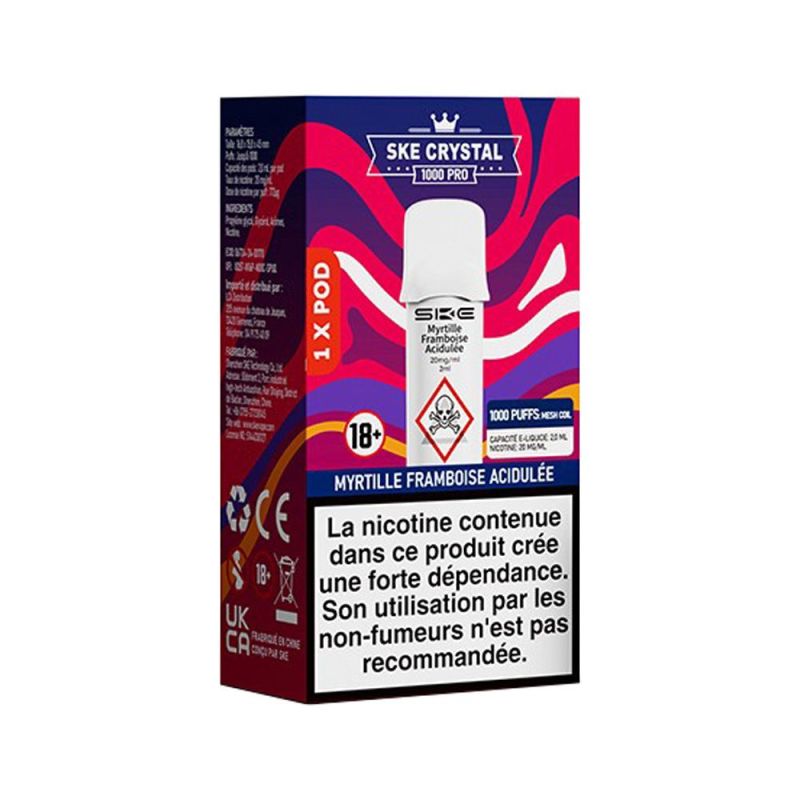 SKE Crystal Pro 1000 Cartridge - Blueberry Raspberry Sour 20mg | BigVapoteur